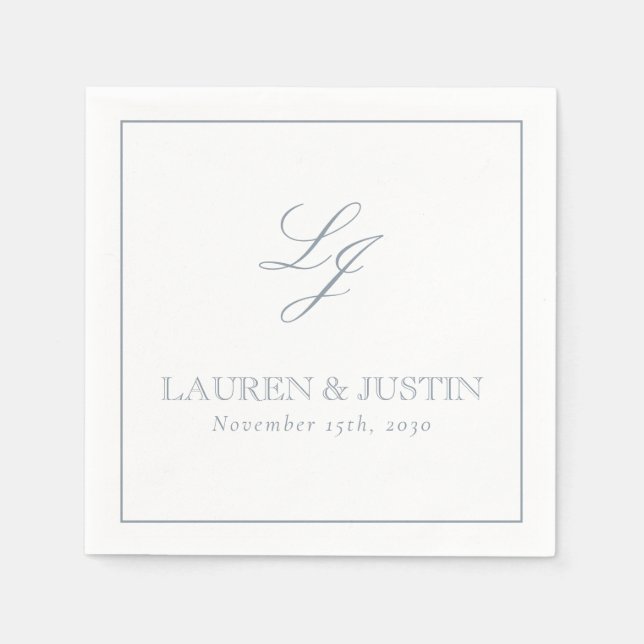 Elegant Monogram Dusty Blue Simple Script Wedding Serviette (Vorderseite)