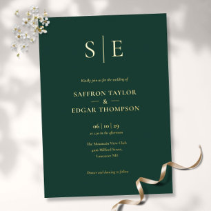 Elegant Monogram Emerald Green Wedding Gold Folieneinladung