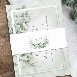 Elegant Monogram Eucalyptus Wedding Einladungsbanderole