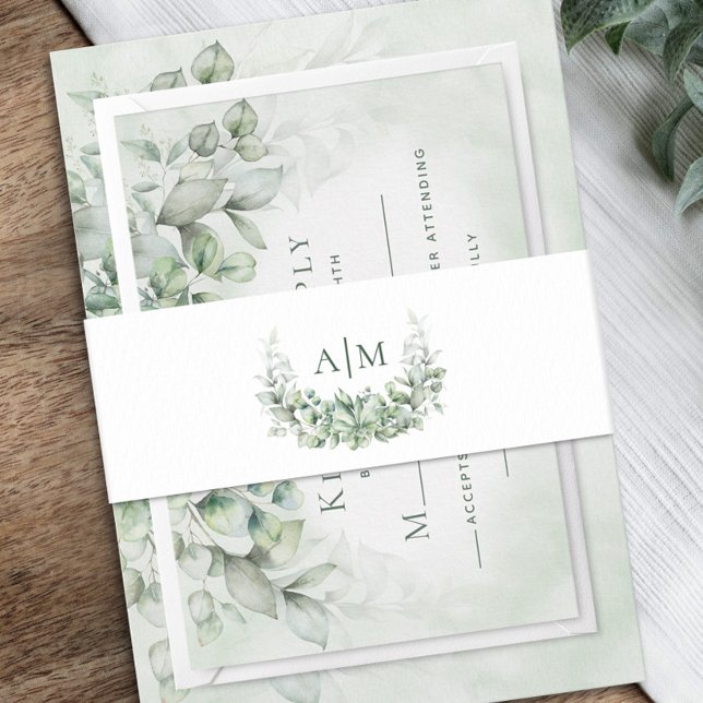Elegant Monogram Eucalyptus Wedding Einladungsbanderole (Von Creator hochgeladen)