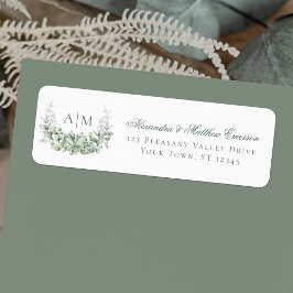 Elegant Monogram Eucalyptus Wedding Rücksendeadres