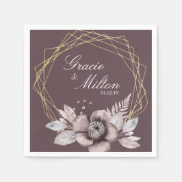 Elegant Monogram Floral Mauve Wedding Serviette