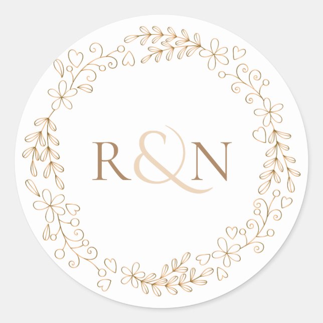 Elegant Monogram Garland Runder Aufkleber (Vorderseite)