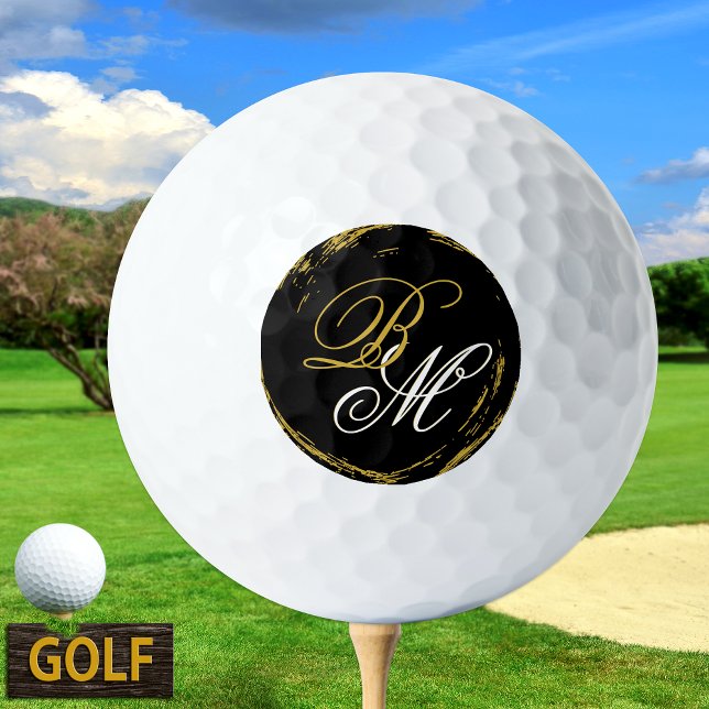 Elegant Monogram Golf Ball, Modern Gold Black Golfball (Von Creator hochgeladen)