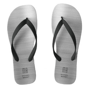 Elegant Monogram Gray Flip Flops