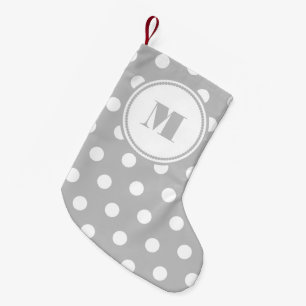 Elegant Monogram Gray Polka Dots Kleiner Weihnachtsstrumpf