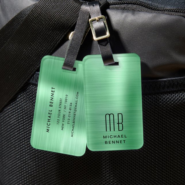 Elegant Monogram Green Gepäckanhänger (Elegant Monogram Green Luggage Tag)