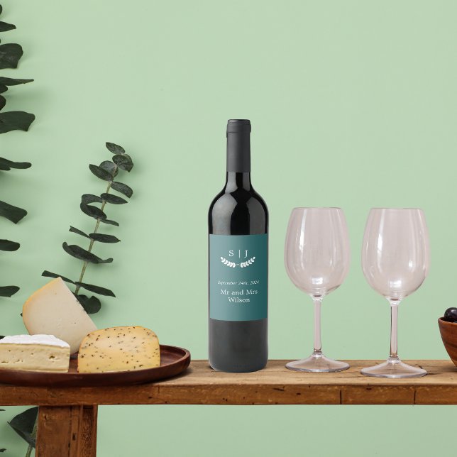 Elegant Monogram Green Jewel Tone Weinetikett (Von Creator hochgeladen)