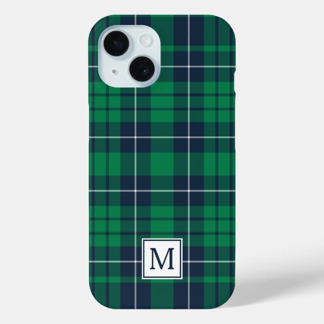 Elegant Monogram Green Kariert Case-Mate iPhone Hülle (Rückseite)