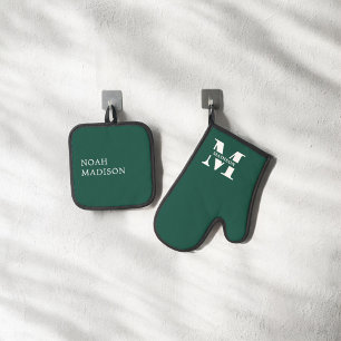 Elegant Monogram Green Ofenhandschuh & Topflappen-Set