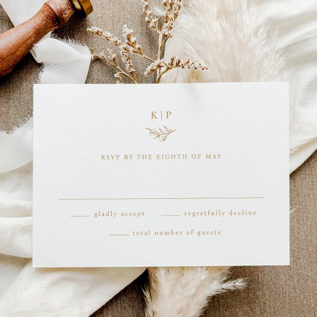 Elegant Monogram Greenery Leaves Wedding RSVP Karte (Minimal greenery monogram elegant wedding invitation RSVP enclosure cards.)