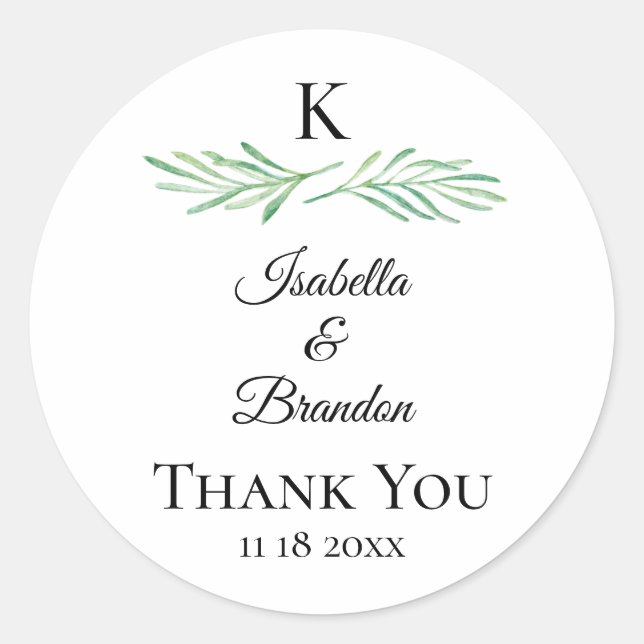 Elegant Monogram Greenery Wedding Sticker (Vorderseite)
