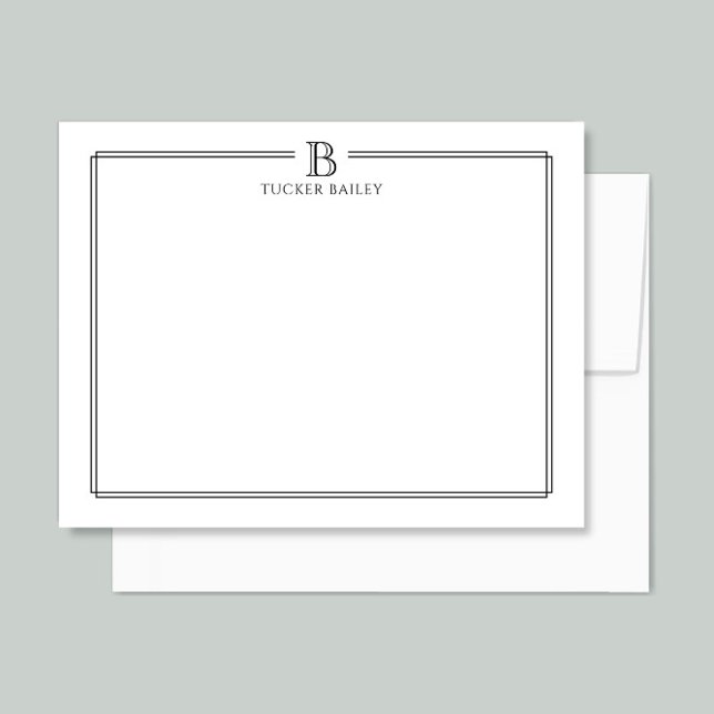 Elegant Monogram Initial Beruflich Schwarz-weiß Mitteilungskarte (Von Creator hochgeladen)
