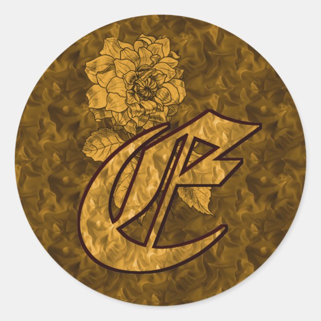 Elegant Monogram Initial E Gold Peony Sticker (Vorderseite)