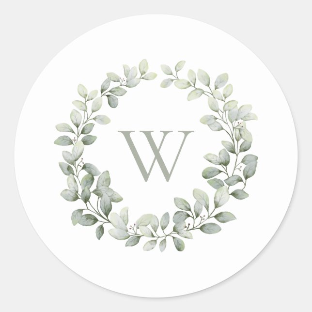 Elegant Monogram Initial Greenerenerity Sage Folia Runder Aufkleber (Vorderseite)