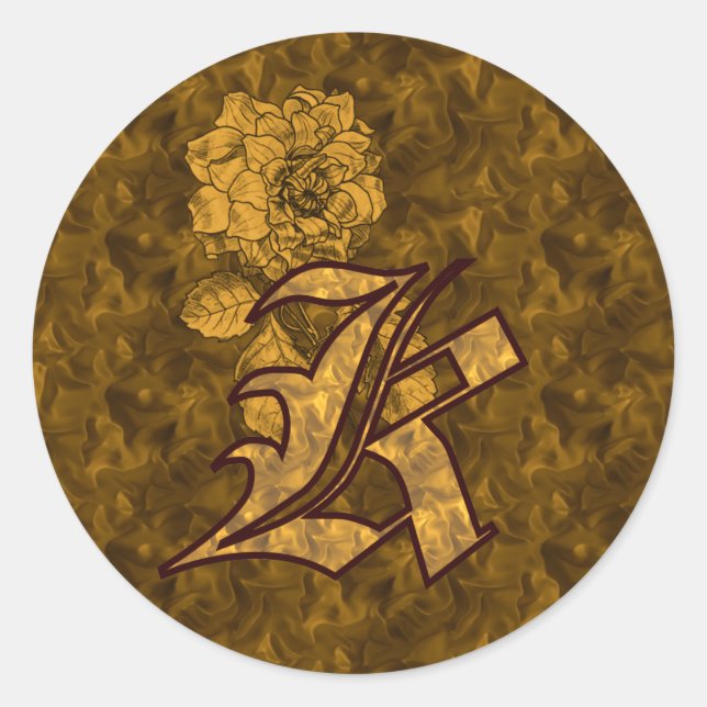 Elegant Monogram Initial K Gold Peony Sticker (Vorderseite)