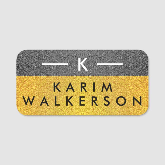 Elegant Monogram Initial , Luxury Black Gold Namensschild (Vorderseite)