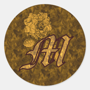 Elegant Monogram Initial M Gold Peony Sticker