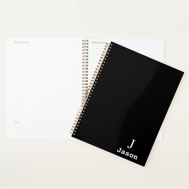 Elegant Monogram Initial Name Personalisiert Black Planer (Anzeige)