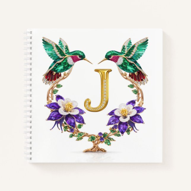 Elegant Monogram J Wedding Gift Hummingbird  Notizbuch (Vorderseite)