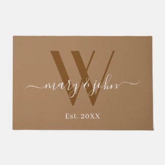Elegant Monogram Khaki Names Script Wedding Fußmatte