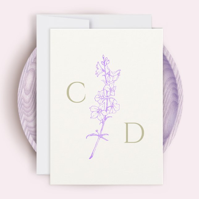 Elegant Monogram Lavender Larkspur Floral Dankeskarte (Von Creator hochgeladen)