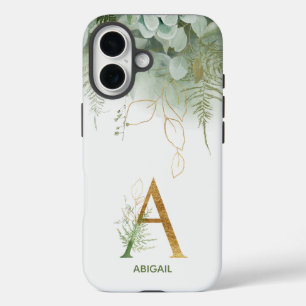 Elegant Monogram Letter A Greenery iPhone 16 Hülle