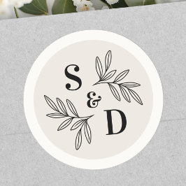 Elegant monogram light tan neutral ivory wedding runder aufkleber