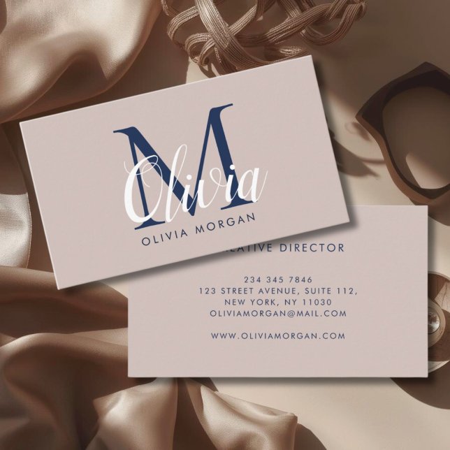 Elegant monogram logo beige blue professional visitenkarte (Von Creator hochgeladen)