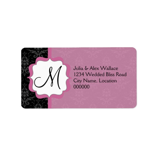 Elegant Monogram Mauve Damask Adressaufkleber (Vorne)