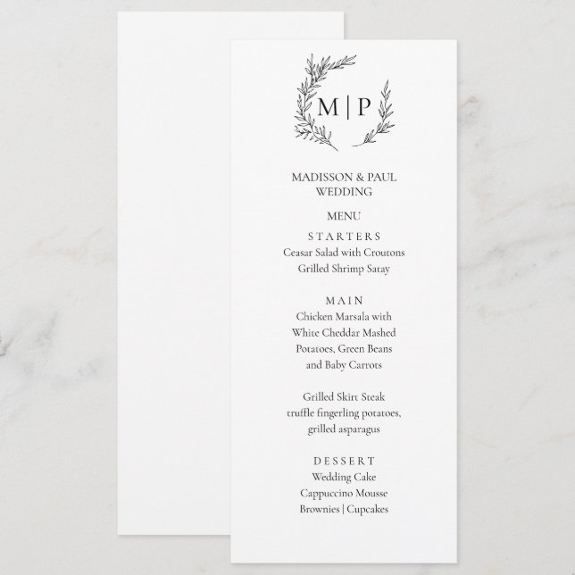 Elegant Monogram Minimalist modern Menu  Menükarte (Vorne/Hinten)