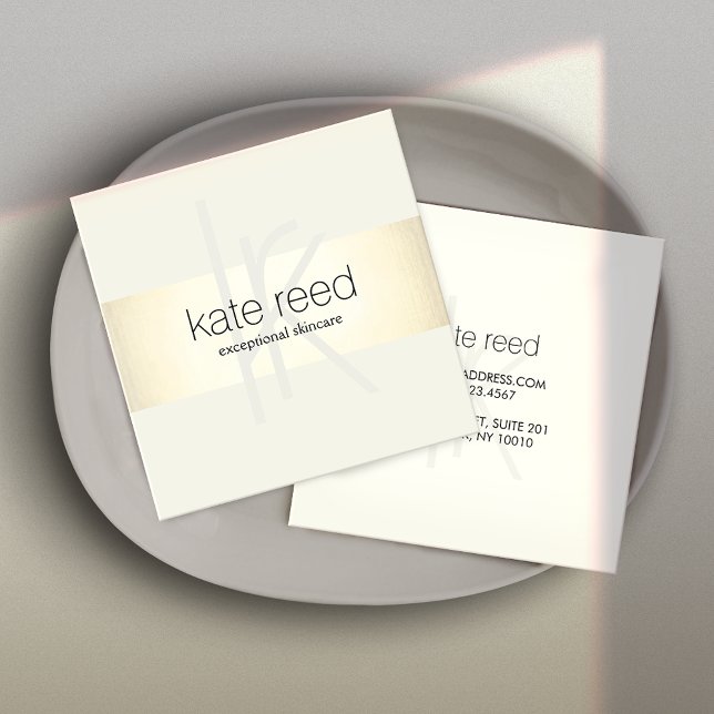 Elegant Monogram  Modern Gold Stripe Square Quadratische Visitenkarte (Von Creator hochgeladen)