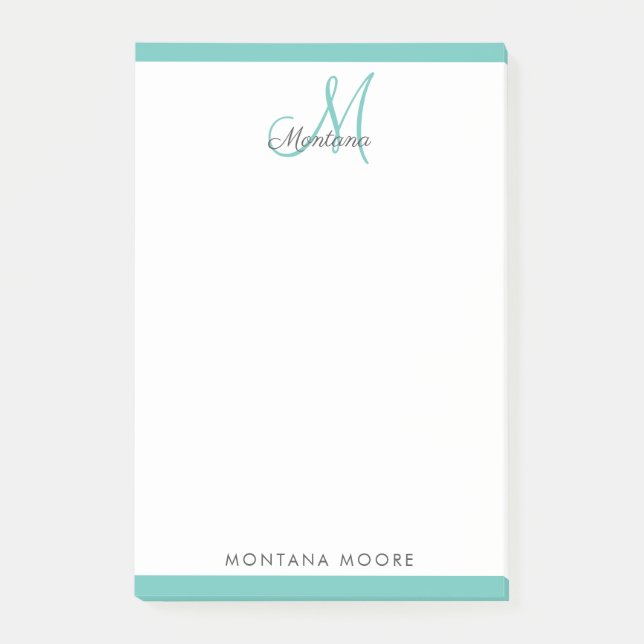 Elegant Monogram Modern Simple Girly Aquamarin Pos Post-it Klebezettel (Vorderseite)