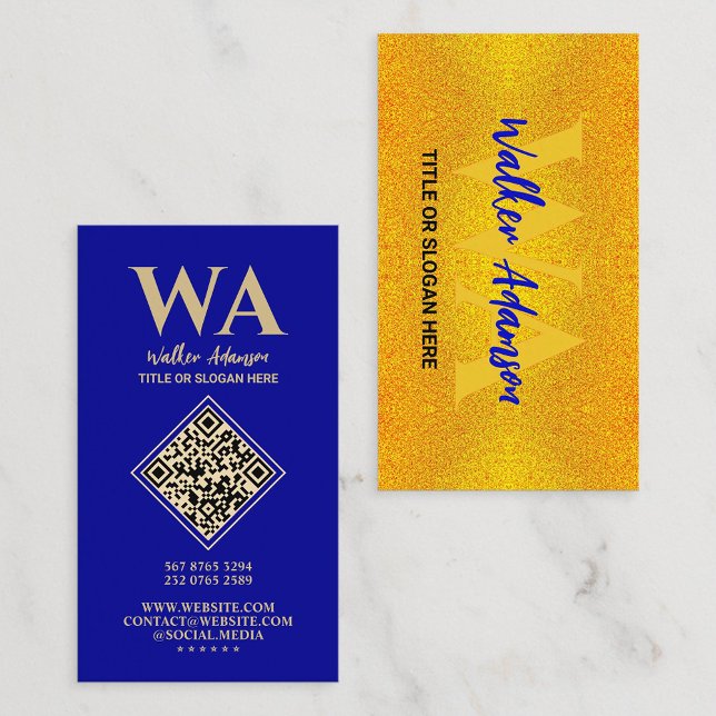 Elegant Monogram | Modernes Blau und Imitate Gold Visitenkarte (Blue and Gold Business Cards)
