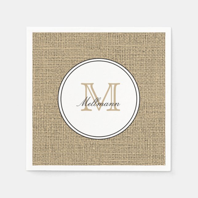 Elegant Monogram Name Country Chic Style Burlap Serviette (Vorderseite)
