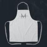 Elegant Monogram Name Gray Stripe Schürze<br><div class="desc">Add a touch of elegance to everyday cooking and baking with this feminine personalized apron. Featuring a soft gray and white striped background, this stylish apron is beautifully finished with your initial and name in a fancy script font, creating a timeless and sophisticated look. Perfect for home cooks, bakers, entertainers,...</div>
