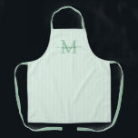 Elegant Monogram Name Green Stripe Schürze<br><div class="desc">Add a touch of elegance to everyday cooking and baking with this feminine personalized apron. Featuring a soft green and white striped background, this stylish apron is beautifully finished with your initial and name in a fancy script font, creating a timeless and sophisticated look. Perfect for home cooks, bakers, entertainers,...</div>