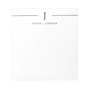 Elegant Monogram Name Navy White Notepad Notizblock