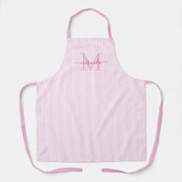 Elegant Monogram Name Pink Stripe Schürze