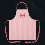 Elegant Monogram Name Red Stripe Schürze<br><div class="desc">Add a touch of elegance to everyday cooking and baking with this feminine personalized apron. Featuring a soft red and white striped background, this stylish apron is beautifully finished with your initial and name in a fancy script font, creating a timeless and sophisticated look. Perfect for home cooks, bakers, entertainers,...</div>