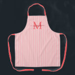 Elegant Monogram Name Red Stripe Schürze<br><div class="desc">Add a touch of elegance to everyday cooking and baking with this feminine personalized apron. Featuring a soft red and white striped background, this stylish apron is beautifully finished with your initial and name in a fancy script font, creating a timeless and sophisticated look. Perfect for home cooks, bakers, entertainers,...</div>