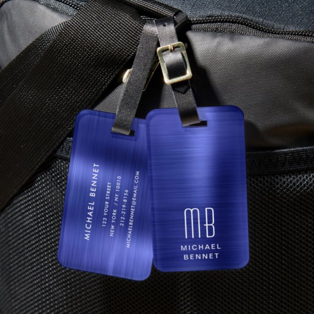 Elegant Monogram Navy Blue Gepäckanhänger (Elegant Monogram Navy Blue Luggage Tag)