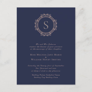 Elegant Monogram Navy Wedding Einladung Postkarte
