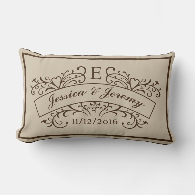 Elegant Monogram Newly Weds Lumbar Pillow Lendenkissen (Vorderseite)