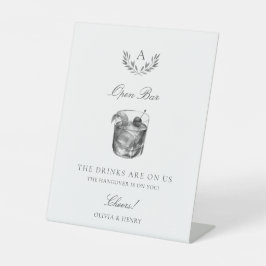 Elegant Monogram Open Bar Wedding Sockelschild