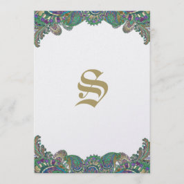 Elegant Monogram Paisley Peacock Colors Wedding Menükarte