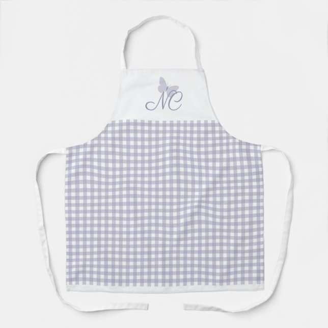 Elegant Monogram Pastel Lavender Gingham Karo Schürze (Vorderseite)