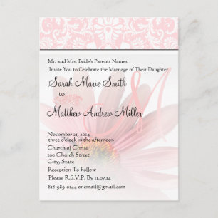 Elegant Monogram Pink Daisy Wedding Einladung