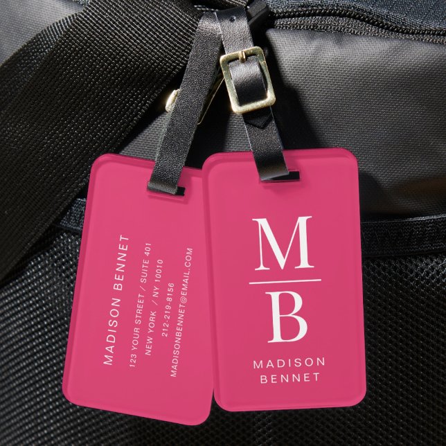 Elegant Monogram Pink Gepäckanhänger (Elegant Monogram Pink Luggage Tag)