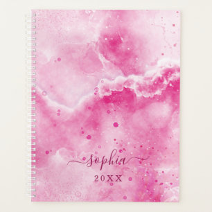 Elegant Monogram Pink Marble Girly Glam 2025 Planer